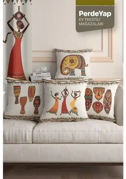 PerdeYap Afrika Motifli Dekoratif Kırlent Kılıfı 43x43 cm Şıklık ve Dayanıklılık Sunar