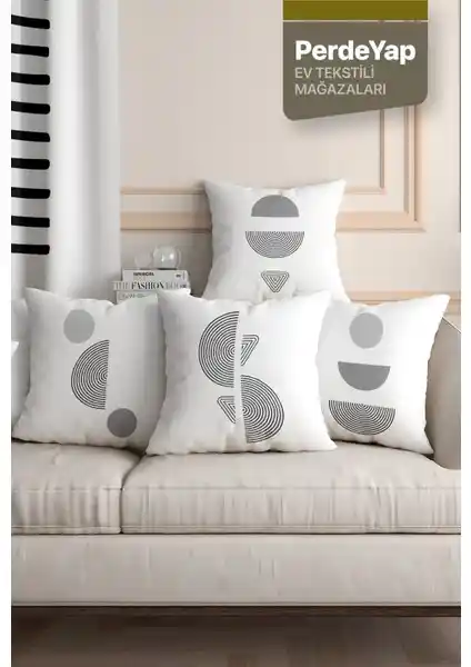 PerdeYap Geometrik Desenli 4'lü Dijital Baskılı Kadife Kırlent Kılıfı Ev Dekorasyonu