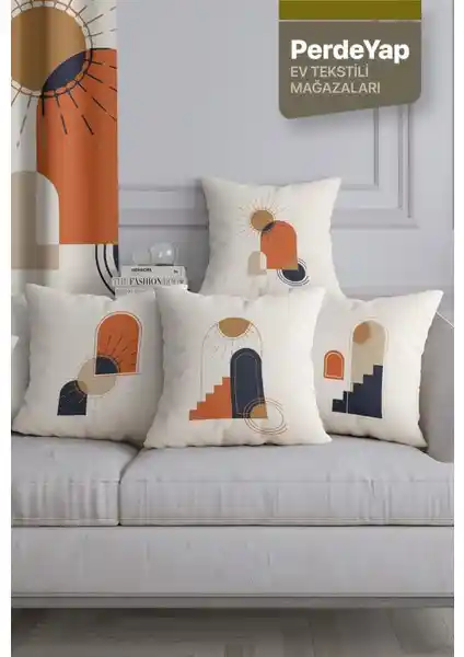 PerdeYap Güneşin Doğuşu Desenli 4'lü Dijital Baskılı Kırlent Kılıfı Ev Dekorasyonu İçin Modern Tasarım