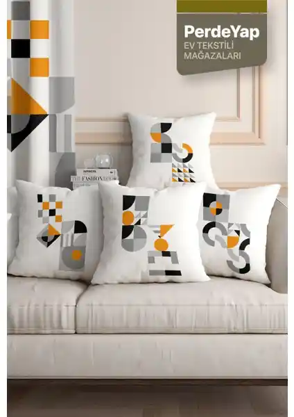 PerdeYap Minimal Geometrik Desenli 4'lü Kırlent Kılıfı 43x43 cm Açık Pudra Renkli