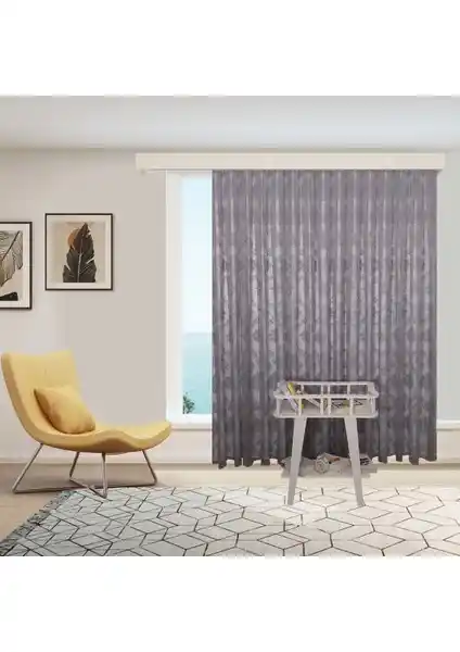 Perhal Damaks Osmanlı Desen Gri Örme Tül Perde Modern ve Klasik Tarzlara Uygun