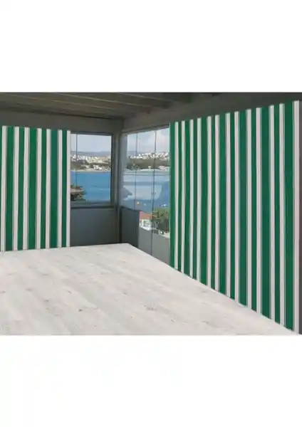Perhal Yeşil Beyaz Çizgili Balkon Perdesi: Estetik ve Dayanıklı Dış Mekan Koruma Çözümü