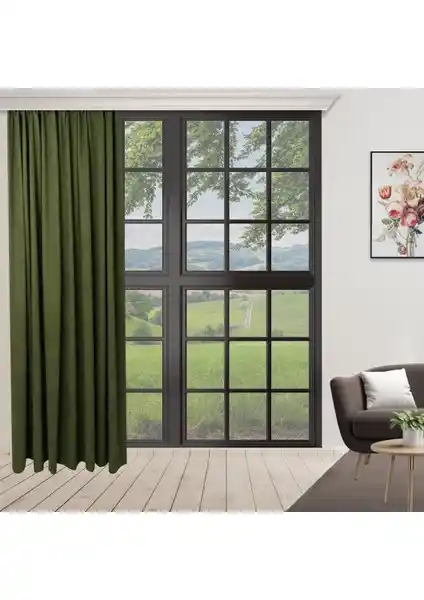 Perhal Yeşil Renkli Tek Kanat Pilesiz Fon Perde Modern ve Dayanıklı Tasarım