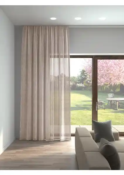 Perle Sütlü Kahve Rengi Keten Görünümlü Düz Tül Perde ile Şık ve Fonksiyonel Ev Dekorasyonu