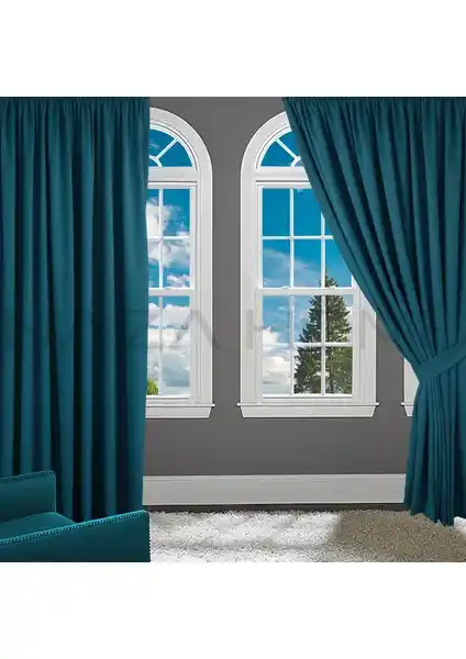 Petrol Mavisi Kadifemsi Dokulu Fon Perde - Şık ve Dayanıklı Modern Tasarım