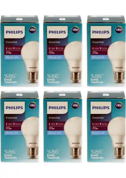 Philips Essential LED Ampul 8W 60W E27 Beyaz Işık, Enerji Tasarruflu Uzun Ömürlü Aydınlatma