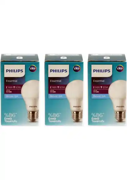 Philips Essential LED Ampul 8W Beyaz Işık Enerji Tasarrufu ve Uzun Ömürlü Performans