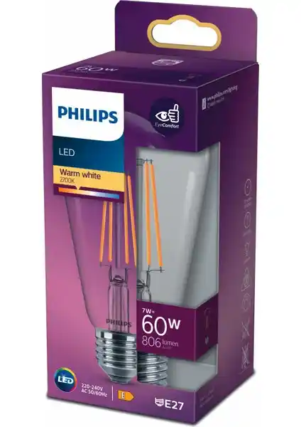Philips Filament 60W ST64 Sarı Ampul 2700K Enerji Tasarruflu Vintage Dekorasyon