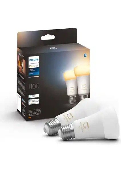 Philips Hue Beyaz Ambiyans Akıllı Ampul 2'li Ekopaket E27 - Enerji Tasarruflu ve Kontrol Edilebilir