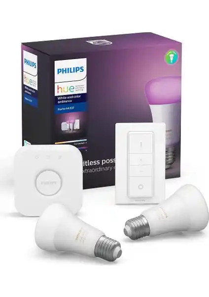 Philips Hue Renkli Akıllı Başlangıç Seti 2'li E27 ile Modern ve Kolay Aydınlatma Çözümü