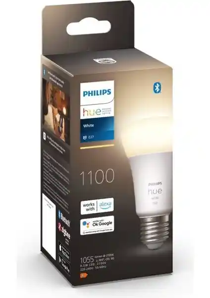 Philips HueW 9.5-75W Beyaz Akıllı Ampul E27 Bluetooth ile Kolay Kontrol ve Enerji Verimliliği