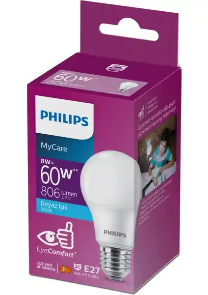 Philips LED 8-60W Ampul Beyaz Işık Enerji Tasarrufu ve Uzun Ömür Sunar