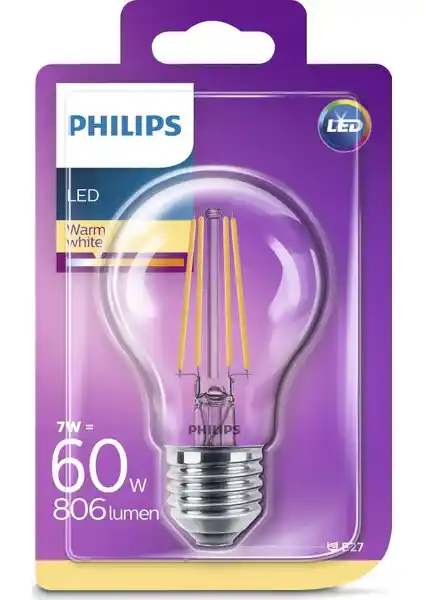 Philips LED Classic 60W E27 Sarı Işık Filament Ampul Modern ve Ekonomik Aydınlatma Çözümü