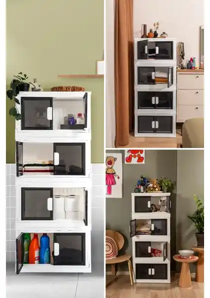 Piev Çok Amaçlı Kapaklı Portatif Organizer Dolap Beyaz Renkli Çok Yönlü Depolama Çözümü