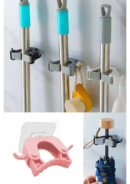 Pink Home 3'lü Paspas Süpürge Fırça ve Mop Tutucu Şık ve Kullanışlı Tasarım