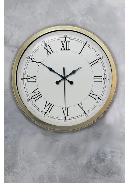Platin Saat 40 cm Eskitme Metal Retro Duvar Saati, Şık ve Dayanıklı Dekoratif Tasarım