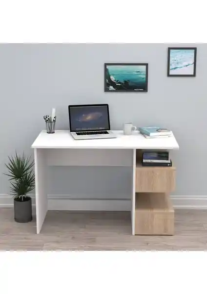 Pratico Lorea 4 Raflı Beyaz Sonomo Çalışma Masası: Modern ve Fonksiyonel Tasarım Özellikleri
