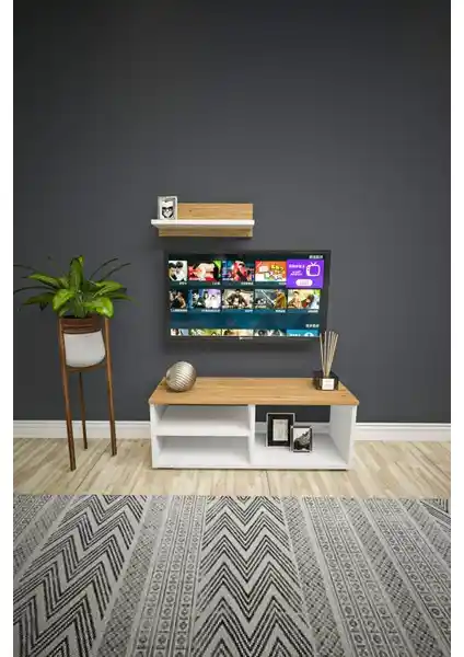 Pratico Tiny Tek Raflı 3 Gözlü Beyaz TV Ünitesi Modern ve Şık Tasarım Özellikleri