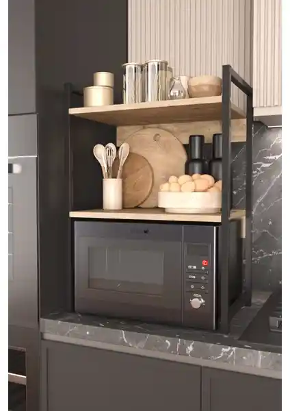 Pratico Truva 2 Raflı Mikrodalga Fırın Üstü Baharatlık Düzenleyici Modern Tasarım