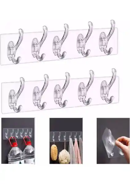 Pratik ve Estetik: Bibizde 2 Adet 5'li Yapışkanlı Şeffaf Duvar Askısı Özellikleri