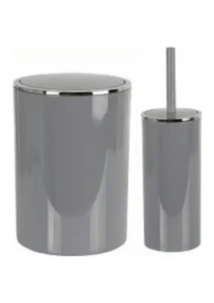 Primanova Lenox Gri Çöp Kovası ve Klozet Fırçası Modern ve Dayanıklı Tasarım