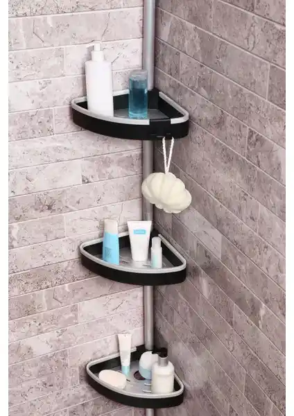 Primanova N38 Venta Siyah Yaylı Montaj Banyo Köşe Rafı Modern ve Dayanıklı Tasarım