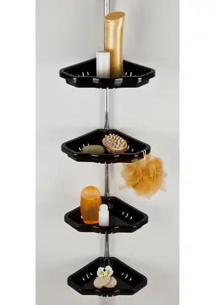 Primanova Siyah Yaylı Banyo Köşe Rafı Modern ve Dayanıklı Depolama Çözümü