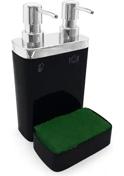 Primanova Viva Siyah 2'li Sıvı Sabunluk ve Süngerlikli Mutfak Gereçleri