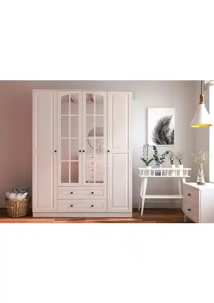 Rabi Mobilya Beyza Country 4 Kapak 2 Çekmeceli Modern Gardırop Özellikleri ve Tasarımı