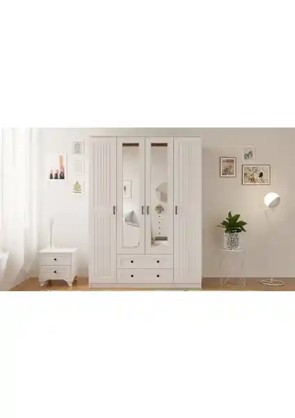 Rabi Mobilya Estelya 4 Kapak 2 Çekmeceli Modern Gardırop Şık ve Fonksiyonel Tasarım