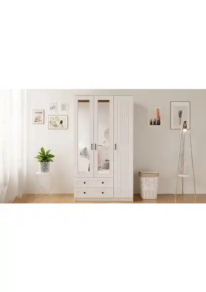Rabi Mobilya Estelya Country 3 Kapak 2 Çekmeceli Gardırop Modern ve Dayanıklı Tasarım