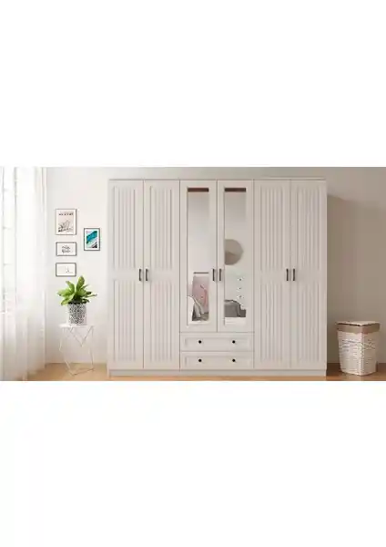 Rabi Mobilya Estelya Country 6 Kapaklı ve 2 Çekmeceli Modern Gardırop Özellikleri ve Tasarımı