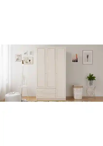 Rabi Mobilya Gold Country 3 Kapak 2 Çekmeceli Gardırop Modern ve Dayanıklı Tasarım