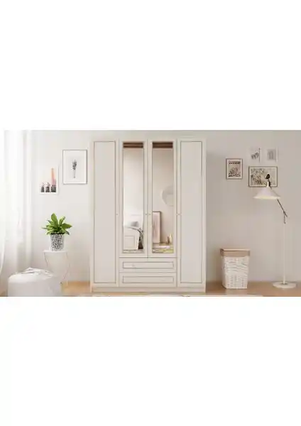 Rabi Mobilya Gold Country 4 Kapak 2 Çekmeceli Aynalı Gardırop Modern ve Dayanıklı Tasarım