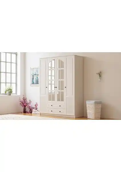Rabi Mobilya Izel Country 4 Kapak 2 Çekmeceli Gardırop Geniş Depolama ve Şık Tasarım