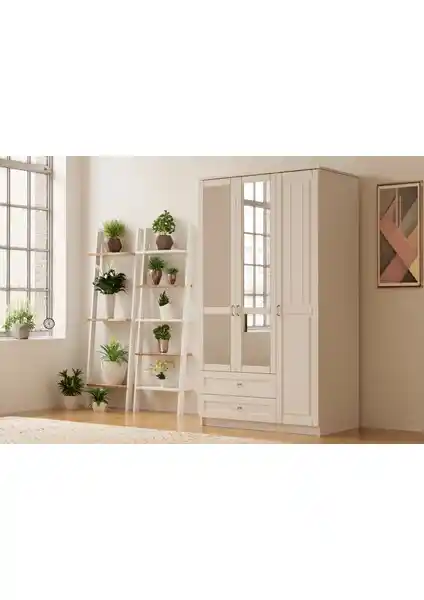 Rabi Mobilya Kardelen Country 3 Kapak 2 Çekmeceli Gardırop Modern ve Fonksiyonel Tasarım