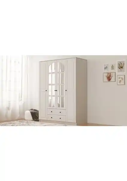 Rabi Mobilya Seray Country 4 Kapak 2 Çekmeceli Gardırop Estetik ve Fonksiyonellik Bir Arada