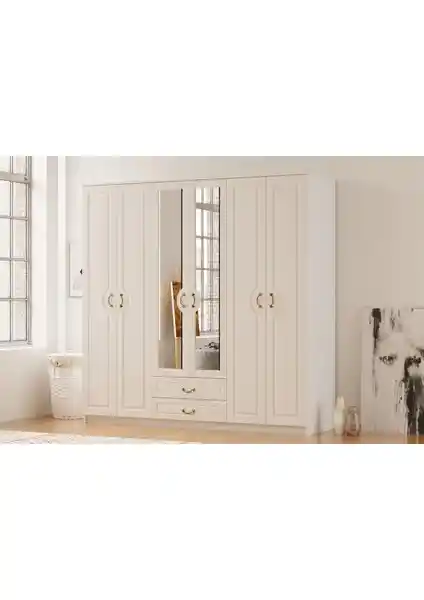 Rabi Mobilya Yağmur Country 6 Kapaklı ve 2 Çekmeceli Modern Gardırop Özellikleri ve Tasarımı