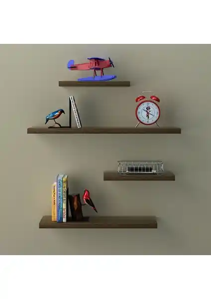 Rafkestir Gizli Bağlantılı Duvar Rafı 4 Lü Ceviz Modern ve Dayanıklı Tasarım