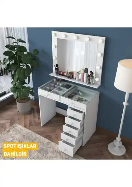 Rani BJ117 Hollywood Işıklı Aynalı Kulis Makyaj Masası Modern Tasarım ve Fonksiyonellik