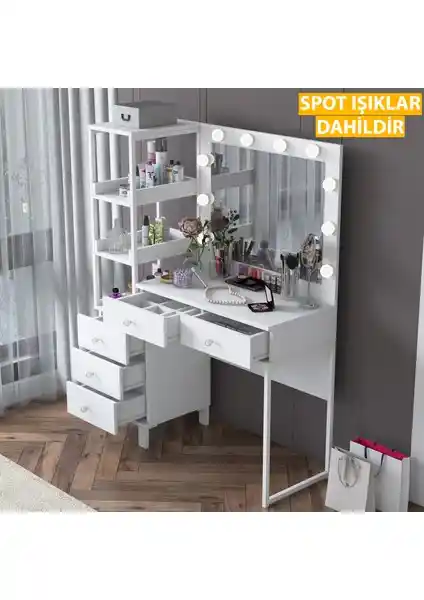 Rani BJ128 Hollywood Işıklı Aynalı Kulis Makyaj Masası Şık ve Fonksiyonel Tasarım