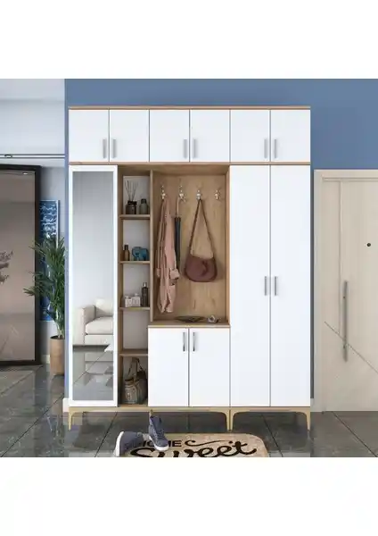 Rani EA121 Portmanto Aynalı Raflı Ayakkabılık Vestiyer Modern Tasarım ve Fonksiyonellik