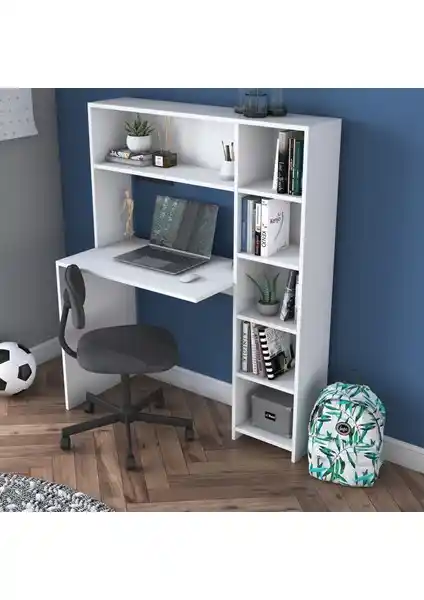 Rani HA104 Kitaplıklı Raflı Çalışma Masası Beyaz Modern Tasarım ve Fonksiyonellik