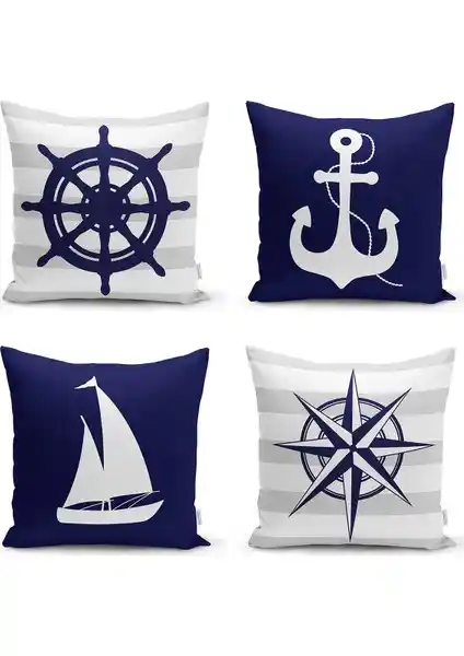 Real Homes 4'lü Renkli Denizci Desenli Modern Yastık Kılıf Seti Ev Dekorasyonuna Şık Dokunuş