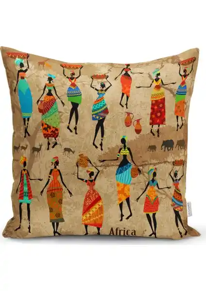 RealHomes Afrika Etnik Desenli Dijital Baskılı Modern Yastık Kılıfı 43x43 cm Şık ve Dayanıklı Tasarım