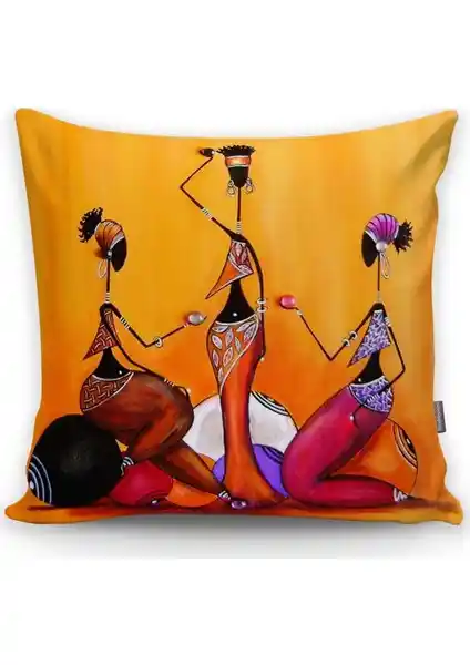 RealHomes Afrika Figürlü Dijital Baskılı Yastık Kılıfı Modern ve Şık Ev Dekorasyonu İçin Uygun