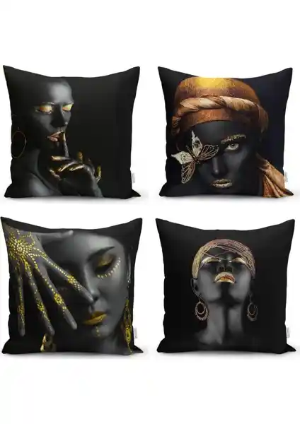 RealHomes Afrika Woman 4'lü Kırlent Kılıfı Seti: Modern ve Enerjik Ev Dekorasyonu İçin Şık Seçenek