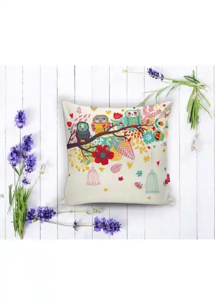 RealHomes Baykuş Desenli Dijital Baskılı Dekoratif Yastık Kırlent Kılıfı