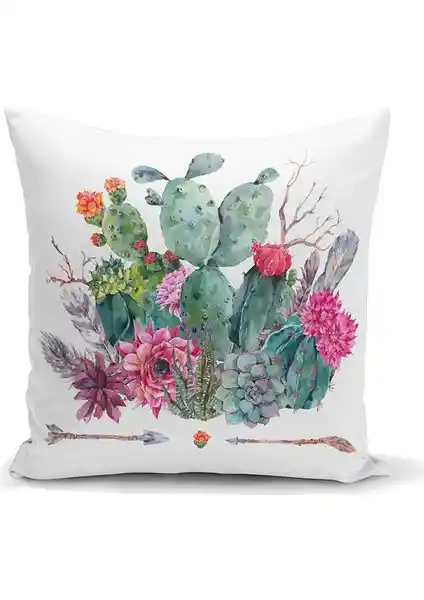 RealHomes Çöl Bitkisi Motifli Dekoratif Yastık Kılıfı 43x43 cm Modern ve Dayanıklı Tasarım