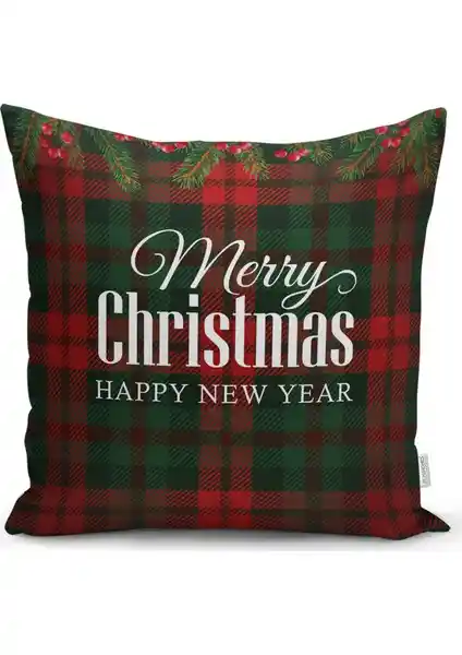 RealHomes Ekose Zeminde Merry Christmas Dekoratif Yastık Kılıfı Yılbaşı Dekorasyonu İçin Modern ve Sağlıklı Tercih